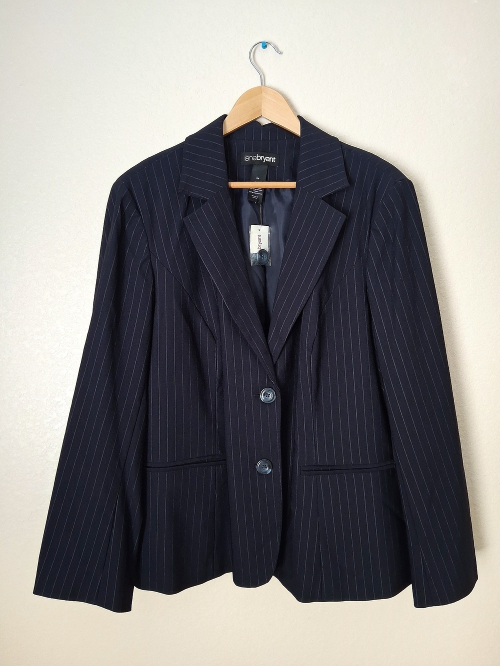 Lane Bryant Navy Pinstripe Single Breasted Blazer Classic Jacket Women's Sz 24